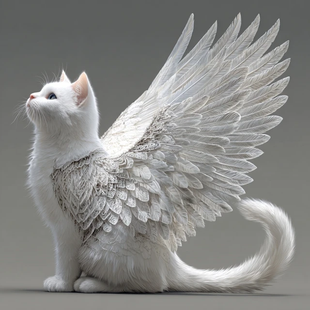 Winged White Cat Artwork