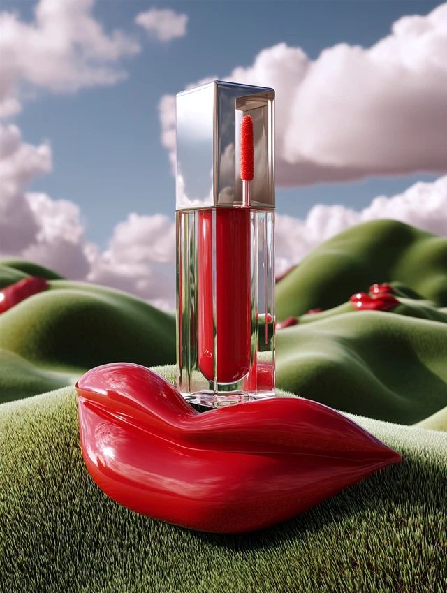 Surreal Lip Gloss Ad: Lips in Landscape