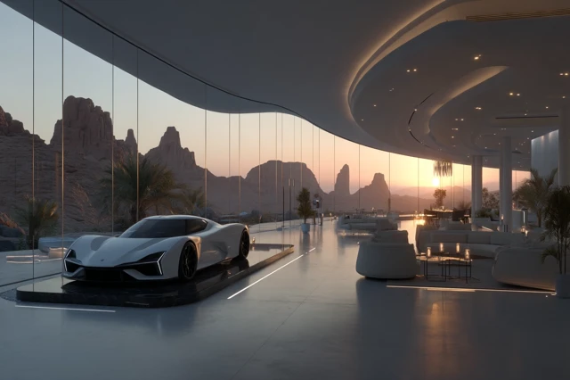Luxury Garage Futuristic Villa Saudi Arabia