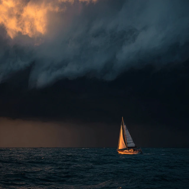 Sailboat Facing Stormy Seas