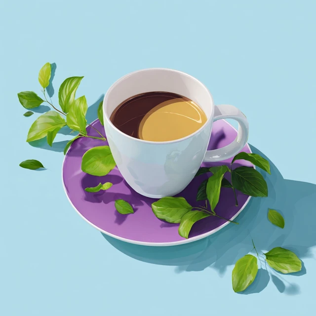 Cartoon Coffee with Tea Leaves Purple Cup
