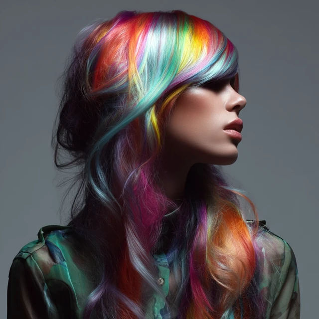 Beautiful Woman with Rainbow Hair Fashion Photo