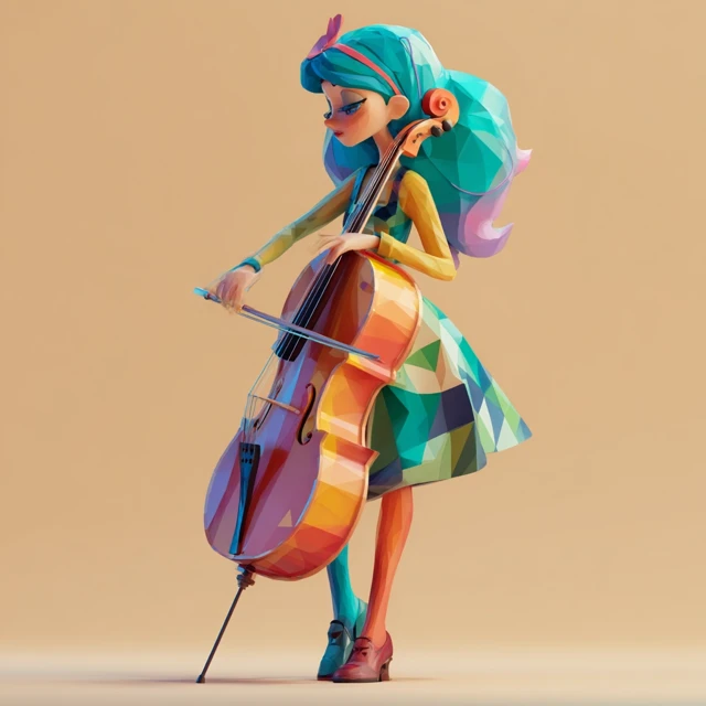 Cartoon Girl Playing Cello 3D Illustration