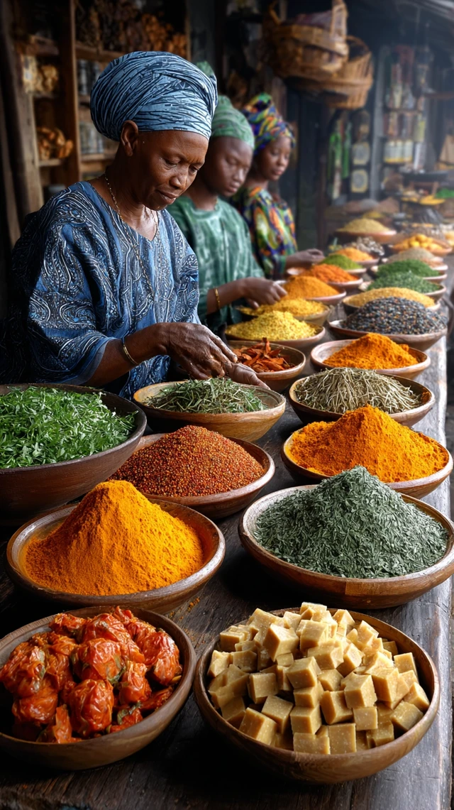 Cameroonian Market Scene Spices and Women