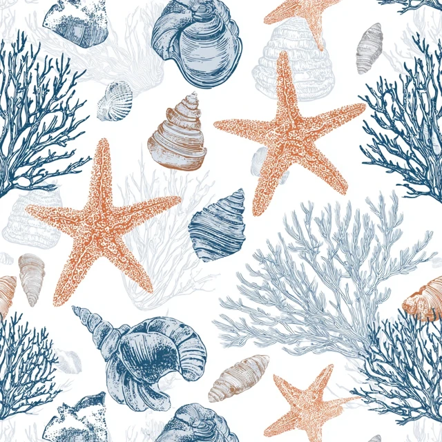 Coastal Pattern Coral Starfish Shells Vector