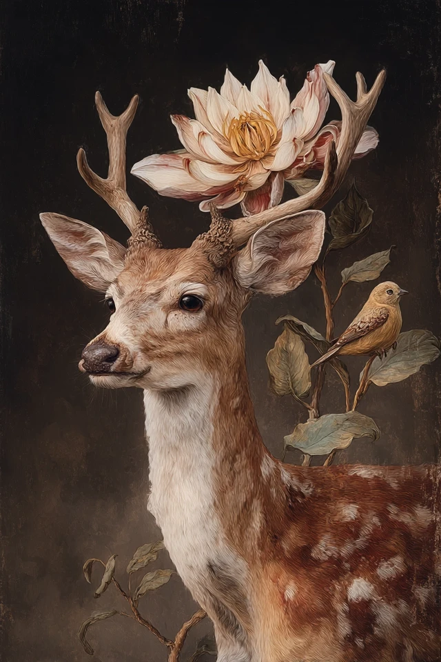 Deer Painting with Flower Crown Art