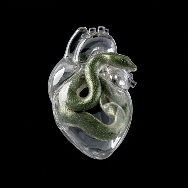 Crystal Heart and Jade Serpent Surreal Art