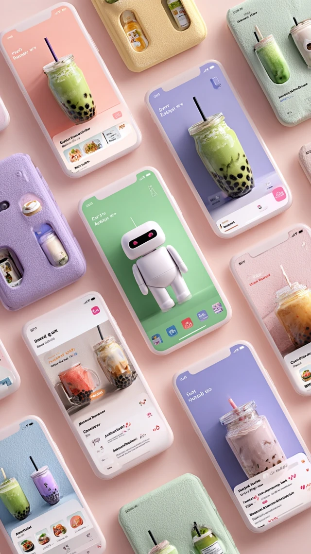 Food Delivery App UI Design Bubble Tea Robot