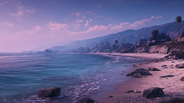 GTA5 Beach Wallpaper Blue Purple Tones Seaside