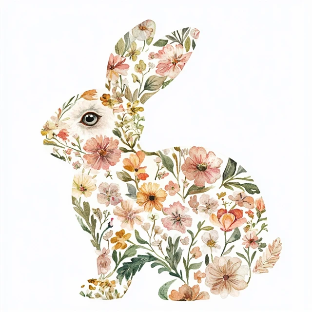 Watercolor Rabbit Floral Design