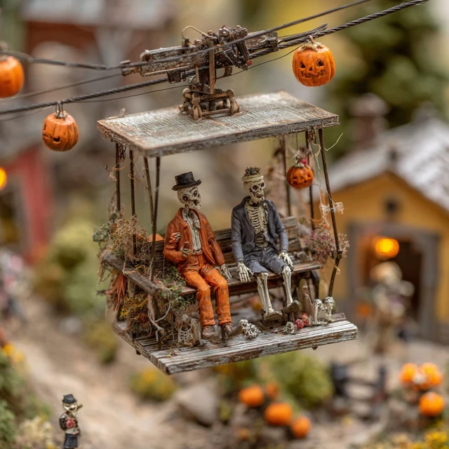 Halloween Cable Car Ride with Skeletons