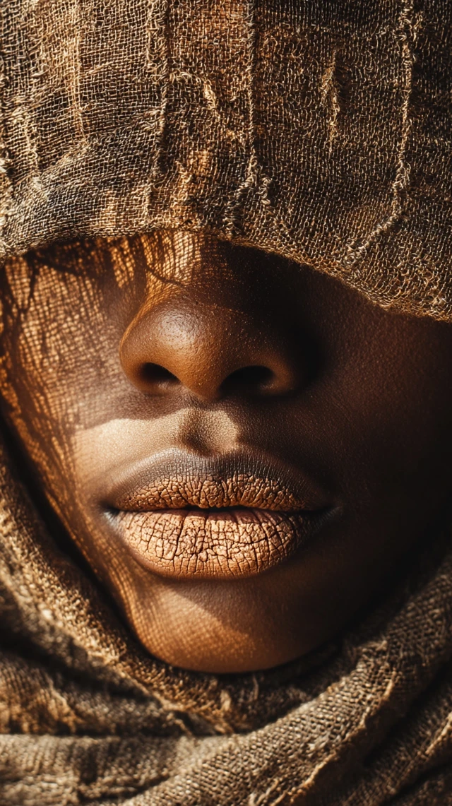Close Up Macro Portrait of Dark Skin and Lips