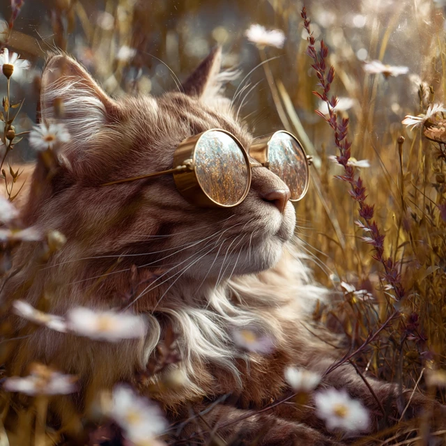 Cool Cat in Sunglasses Summer Meadow Photo
