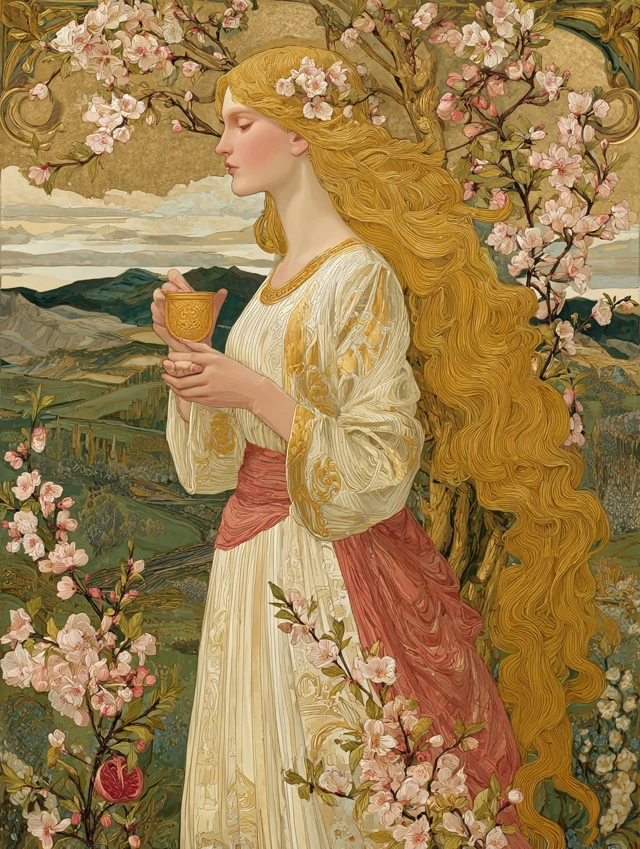 Botticelli Inspired Portrait Spring Goddess with Blossoms