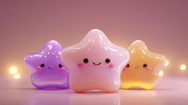 Adorable 3D Cartoon Stars Cute Kawaii Style Smiling Faces