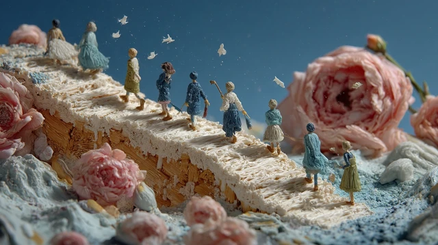 Dreamlike 3D Claymation World of Flowers and Figures