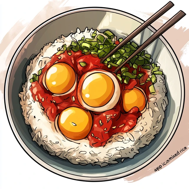 Mixed Rice Bowl App Icon in Manga Style