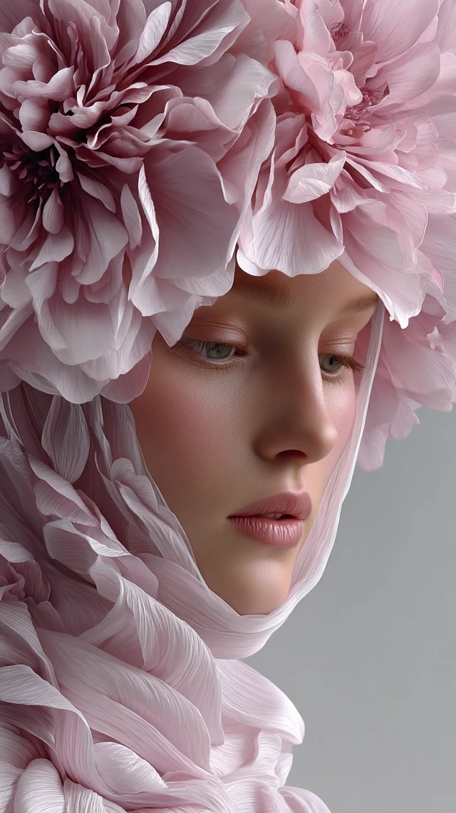 Hydrangea Headdress: Ultra-Realistic Floral Art