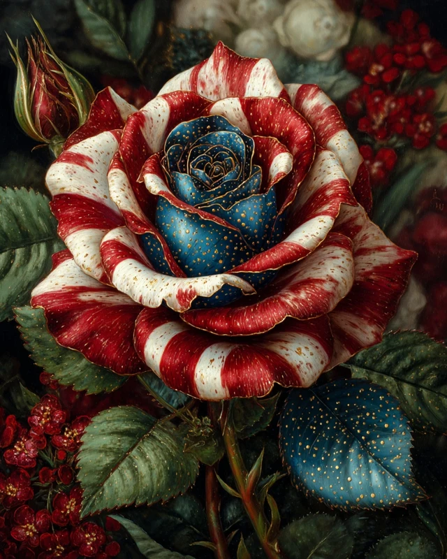 Patriotic Rose Painting Red White Blue American