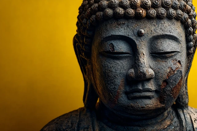 Buddha Statue Close Up on Yellow Background
