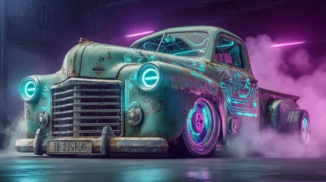 Cyberpunk Truck Retro Futuristic Car Design