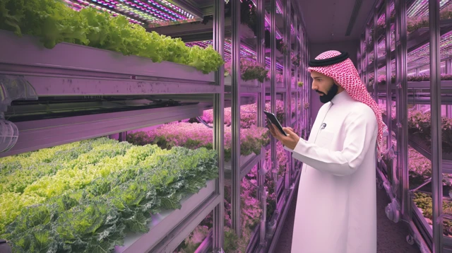 Vertical Farming Arab Man Hydroponics Lettuce