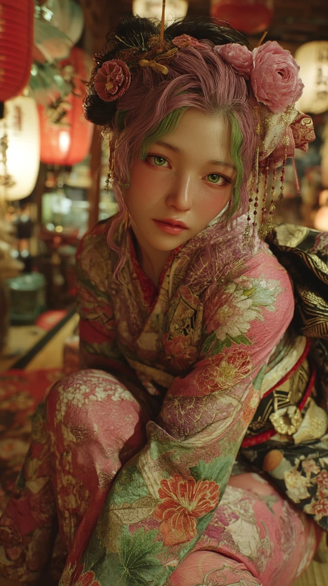 Oiran Portrait Mitsuri Kanroji Inspired Japanese Beauty