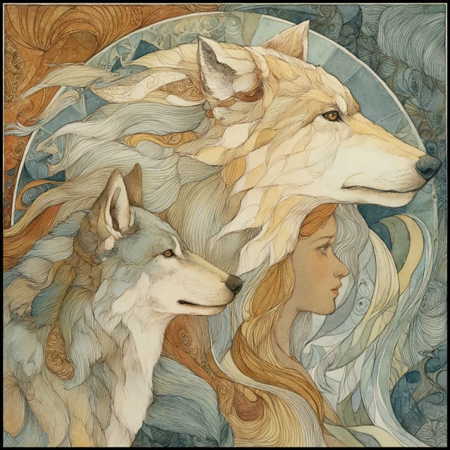 Mother Child and Wolf Illustration by Jody Bergsma