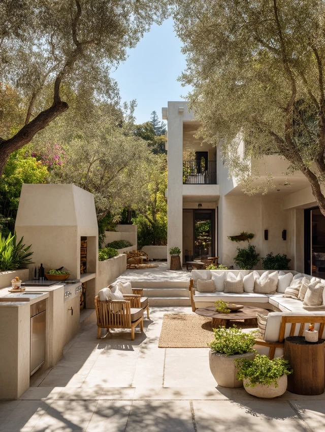 Boho Patio with Outdoor Kitchen and Modern Villa