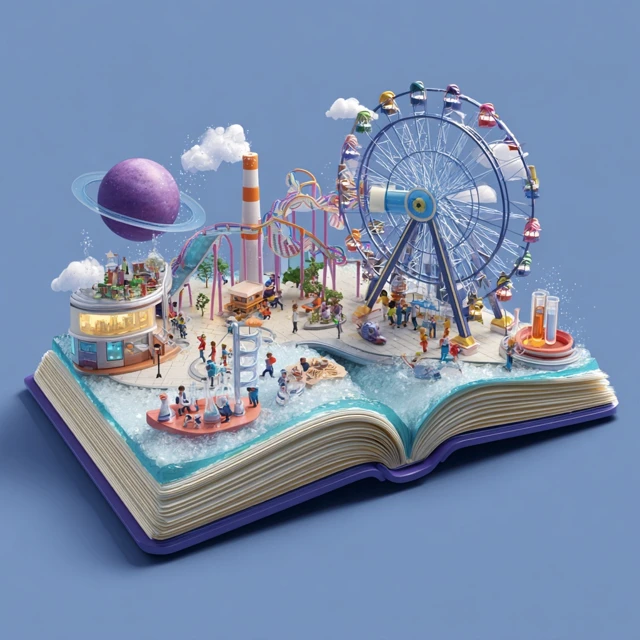 Science Theme Park on a Book Whimsical and Educational