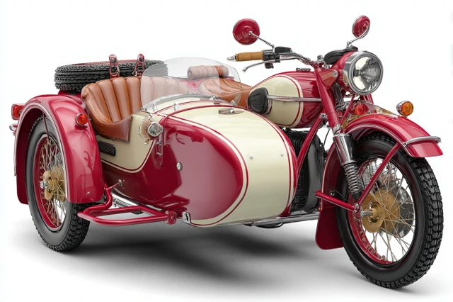 Vintage Motorcycle with Sidecar Retro Red and Cream