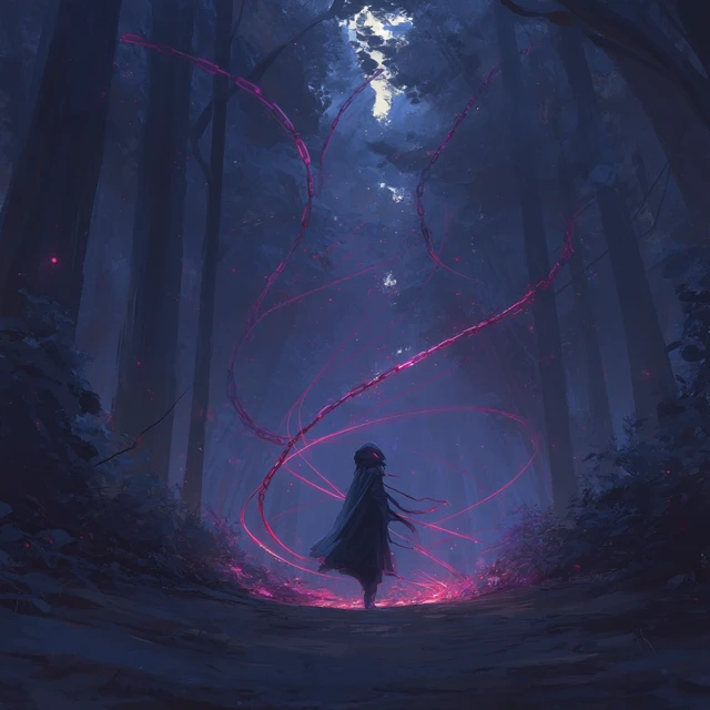 Mystic Figure in Twilight Forest