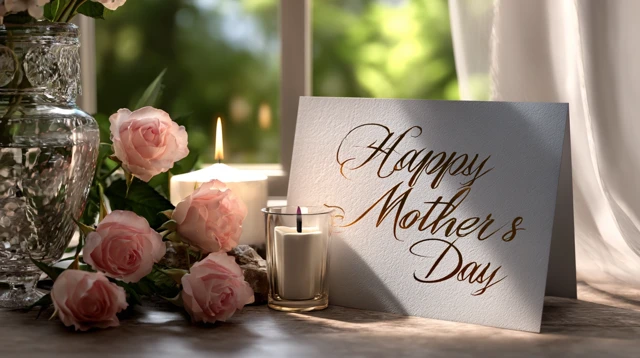 Mothers Day Card with Roses and Candlelight