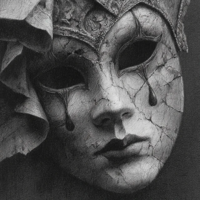 Melancholic Venetian Mask Monochromatic Sketch