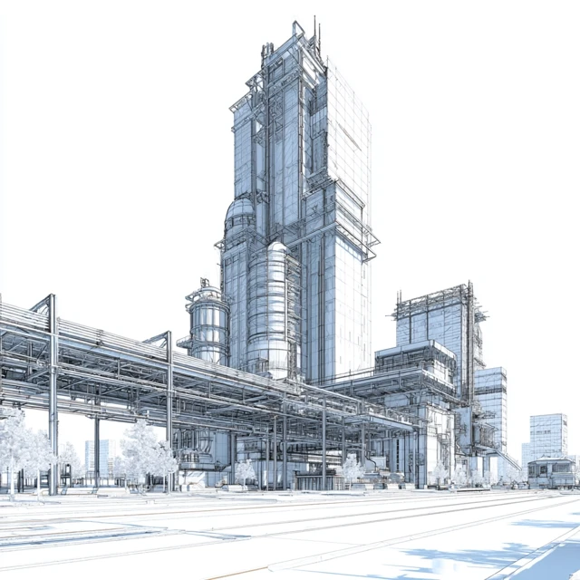 Architectural Blueprint Visualization of a Steel Structure Complex