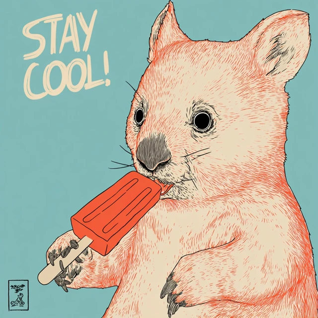 Cute Wombat with Popsicle Stay Cool Doodle Art