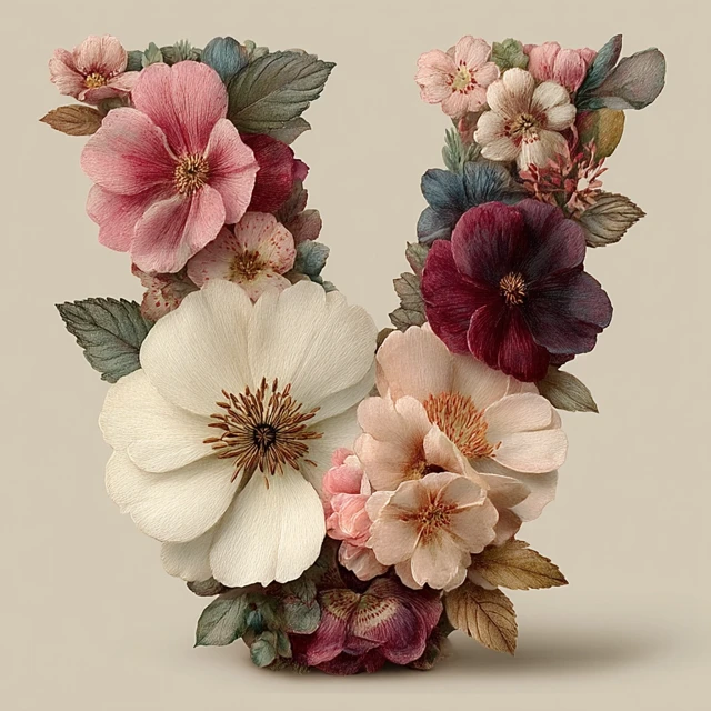 Watercolor Floral Letter V in Pink Pastels Elegant Design