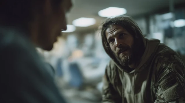 Medical Professional Talks to Injured Soldier