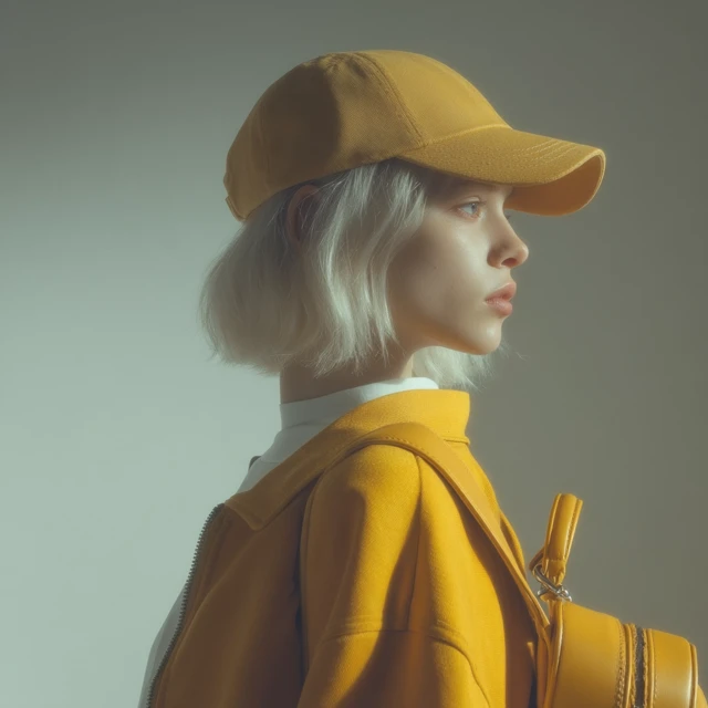 Girl in Yellow Cap with Handbag Fashion Portrait