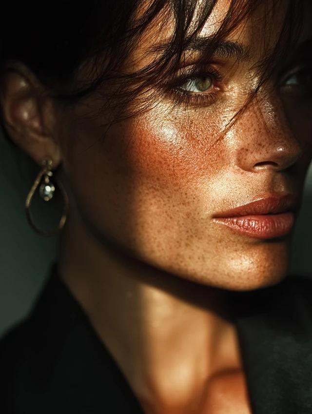 Elegant Woman with Earring Close Up Vogue Style