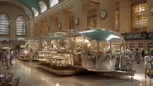 Retro Futuristic Food Vendor In Subterranean Hub