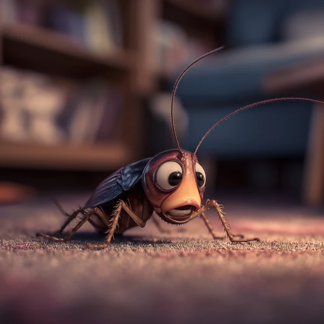 Scared Cockroach Pixar Style
