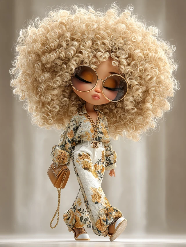 Chibi Doll Fashionista Blonde Afro Chanel Outfit
