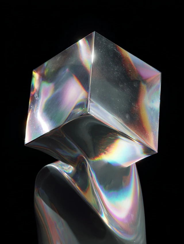 Futuristic Chrome Sculpture Holographic Glitch Cube
