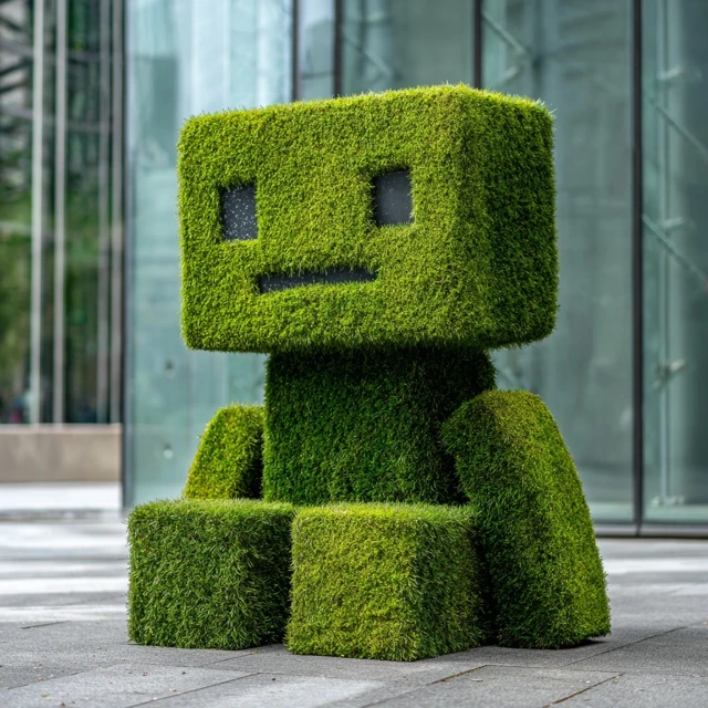 Emoji Topiary Art Sculpture in Urban Setting