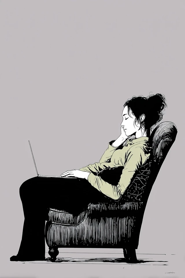 Woman with Laptop Minimalist Illustration