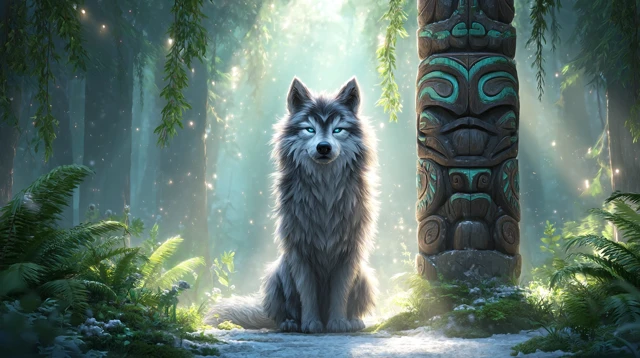 Wolf Totem Guardian in Magical Forest