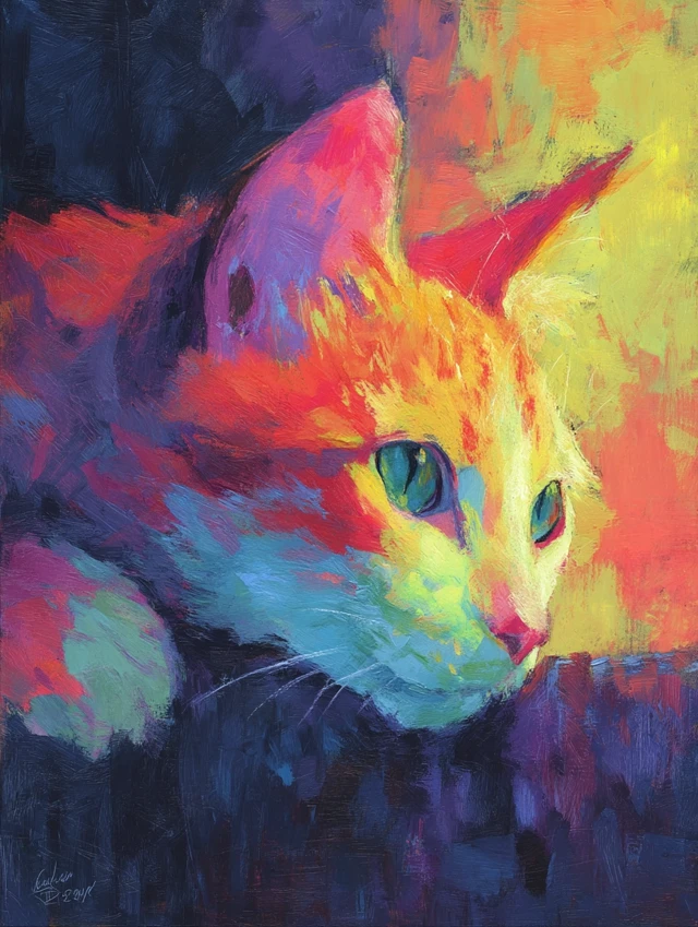 Adorable Cat Artwork Colorful Playful Portrait