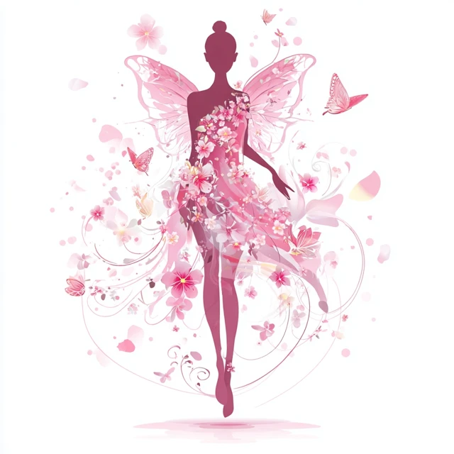 Fairy Silhouette with Floral Wings and Butterflies