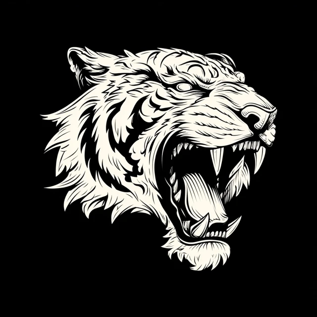 Vintage Tiger Head Illustration Black and White